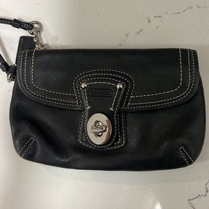 Coach black leather wristlet clutch